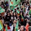 Kurdish women during a rally in Qamishli on Monday. Reuters