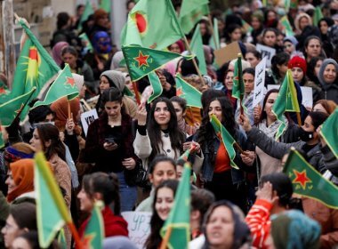 Kurdish women during a rally in Qamishli on Monday. Reuters