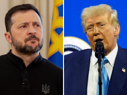 A picture of Ukrainian President Volodymyr Zelenskyy on the left and American President Donald Trump on the right.